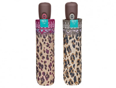 Ombrello Donna Perletti Mini Automatico Apri e Chiudi Leopardato